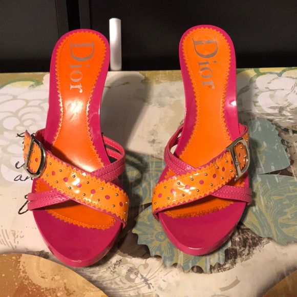 Dior Shoes - Dior slides. Pink and orange.